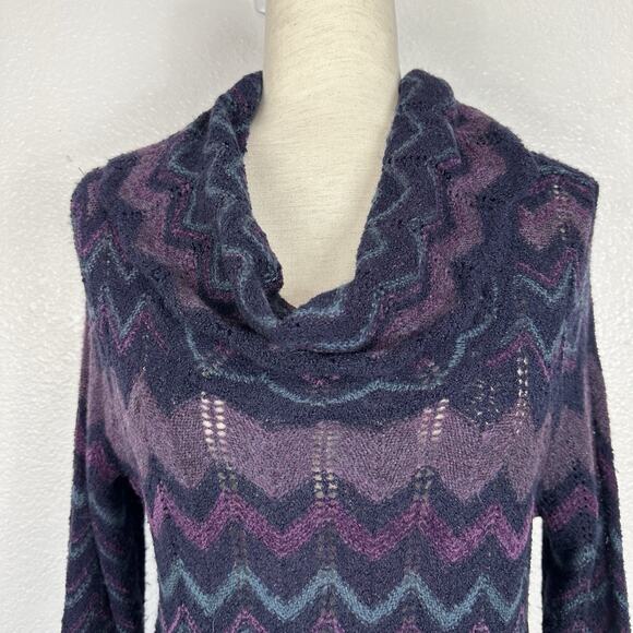 Chicos Sweater Womens 1 US M Purple Cowl Chevron Crochet Lightweight Boho Tunic - Picture 4 of 13
